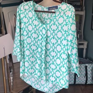 Teal patterned Francesca’s blouse